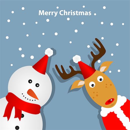 red christmas invitation - Greeting card with deer and snowman Stock Photo - Budget Royalty-Free & Subscription, Code: 400-05883630