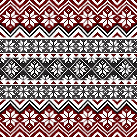 elakwasniewski (artist) - Nordic traditional pattern with snowflakes, white, grey and red design, full scalable vector graphic, all elements are grouped for easy editing Foto de stock - Super Valor sin royalties y Suscripción, Código: 400-05883782