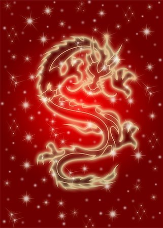 simsearch:400-05739036,k - Zodiac Celestial Chinese Dragon Flying on Red Background Illustration Photographie de stock - Aubaine LD & Abonnement, Code: 400-05883834