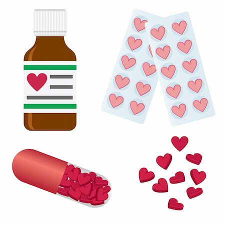 Set of medical pills with shape of hearts. Also available as a Vector in Adobe illustrator EPS 8 format, compressed in a zip file. Stock Photo - Budget Royalty-Free & Subscription, Code: 400-05894089
