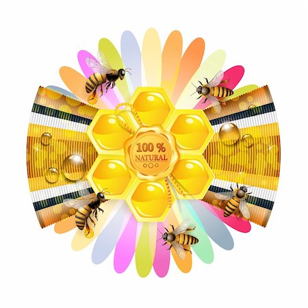 Bees and honeycomb over floral background Stock Photo - Budget Royalty-Free & Subscription, Code: 400-05894168