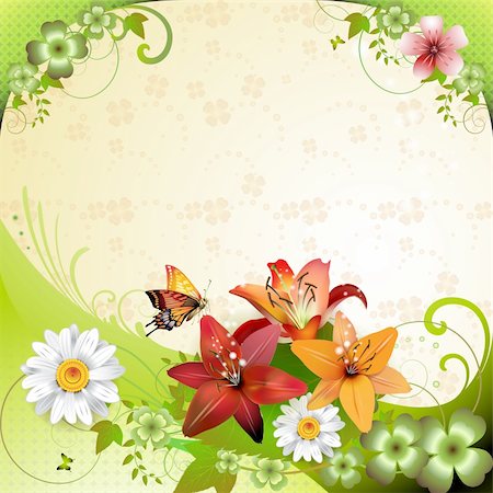 Springtime background with flowers and butterflies Stock Photo - Budget Royalty-Free & Subscription, Code: 400-05894186