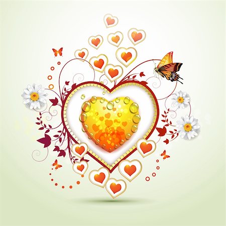 simsearch:400-06082408,k - Valentine's day card. Heart with daisy and butterfly Fotografie stock - Microstock e Abbonamento, Codice: 400-05894205