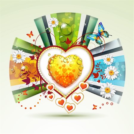 simsearch:400-06082408,k - Valentine's day card. Heart with daisy and butterfly Fotografie stock - Microstock e Abbonamento, Codice: 400-05894203