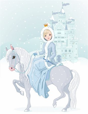 snow winter cartoon clipart - Winter design of Beautiful princess riding horse Stock Photo - Budget Royalty-Free & Subscription, Code: 400-05894224