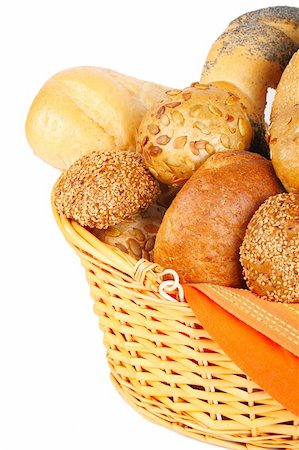 simsearch:400-05894983,k - Assortment of baked bread in a basket on white background Foto de stock - Super Valor sin royalties y Suscripción, Código: 400-05894496