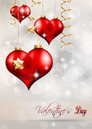 simsearch:400-05885929,k - Valentine's Day Flyer with a glitter vintage background, and glossy red hearts flying over the air. Foto de stock - Super Valor sin royalties y Suscripción, Código: 400-05894944