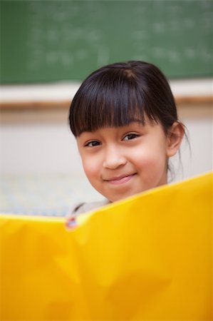 simsearch:400-08429355,k - Portrait of a smiling schoolgirl reading in a classroom Photographie de stock - Aubaine LD & Abonnement, Code: 400-05895091