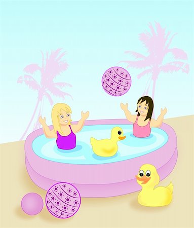 Two little girls bathing in an     inflatable paddling pool. Stock Photo - Budget Royalty-Free & Subscription, Code: 400-05895432