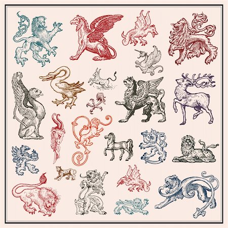 vector set of heraldic beasts isolated on light background Photographie de stock - Aubaine LD & Abonnement, Code: 400-05895882