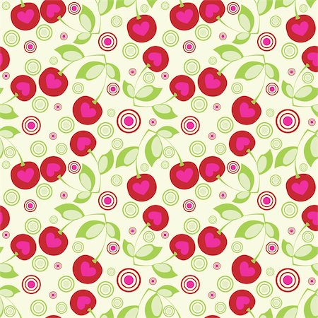 Seamless cherry background. Fabric pattern. Tile illustration. Foto de stock - Super Valor sin royalties y Suscripción, Código: 400-05895964