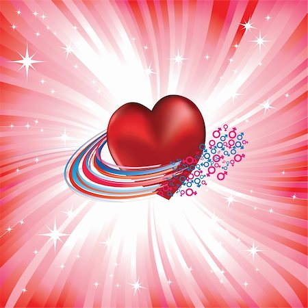 Heart love card, valentine day, sweet Icon male and female sign, vector illustration as planet and orbit in space. Stock Photo - Budget Royalty-Free & Subscription, Code: 400-05896047