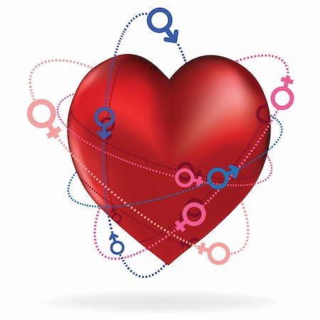 Heart love card, valentine day, sweet Icon male and female sign, vector illustration as planet and orbit in space. Stock Photo - Budget Royalty-Free & Subscription, Code: 400-05896051