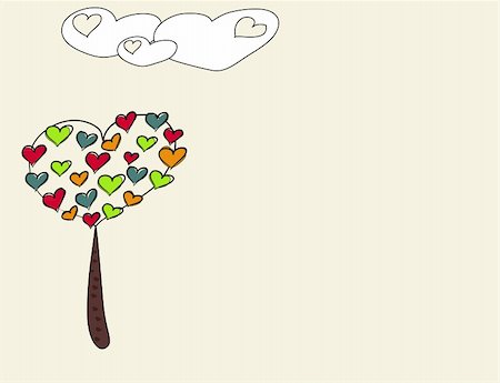 abstract heart tree and clouds background vector illustration Stock Photo - Budget Royalty-Free & Subscription, Code: 400-05896153