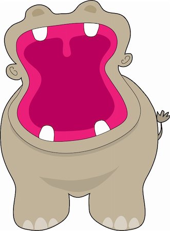 A front view of a hippopotamus, with it's red mouth wide open, displaying four large ivories. Stock Photo - Budget Royalty-Free & Subscription, Code: 400-05896774