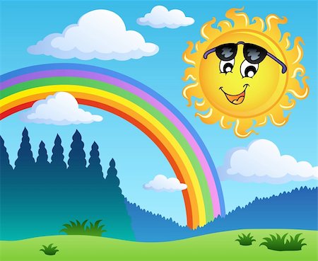 simsearch:400-04419402,k - Landscape with rainbow and Sun 1 - vector illustration. Photographie de stock - Aubaine LD & Abonnement, Code: 400-05897106