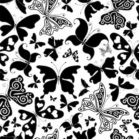 Repeating white pattern with black silhouettes butterflies (vector) Stock Photo - Budget Royalty-Free & Subscription, Code: 400-05897128