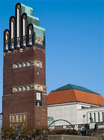 darmstadt - Nice view of the Wedding Tower in Darmstadt on blue sky background Foto de stock - Super Valor sin royalties y Suscripción, Código: 400-05897182