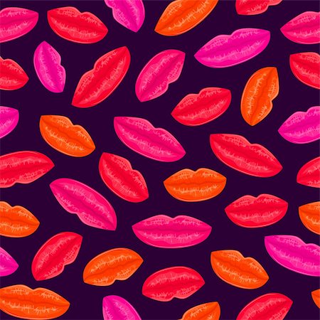 Seamless Pattern With Bright Lips On Dark Background. Vector illustration Stock Photo - Budget Royalty-Free & Subscription, Code: 400-05897448