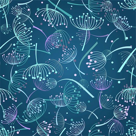 Floral seamless pattern  with weeds in shape on jellyfish on dark emerald background Stock Photo - Budget Royalty-Free & Subscription, Code: 400-05897440