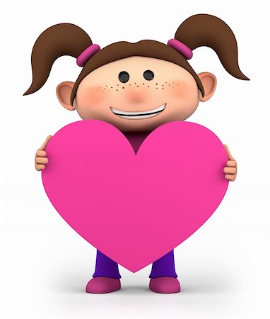 cute little girl holding a pink heart - high quality 3d illustration Stock Photo - Budget Royalty-Free & Subscription, Code: 400-05897455