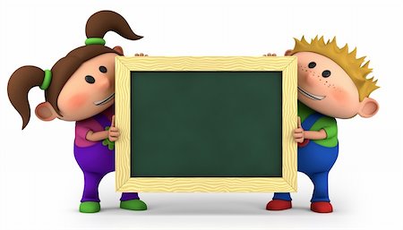 cute kids holding a blank chalkboard - high quality 3d illustration Stock Photo - Budget Royalty-Free & Subscription, Code: 400-05897451