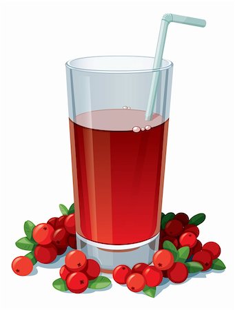 Glass of cranberry juice with a straw surrounded by cranberries. Isolated on white background. Stock Photo - Budget Royalty-Free & Subscription, Code: 400-05897581