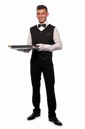 person and cut out and waiter - A young boy waiter with a tray. Isolated background and clipping path Stock Photo - Budget Royalty-Free & Subscription, Code: 400-05898145