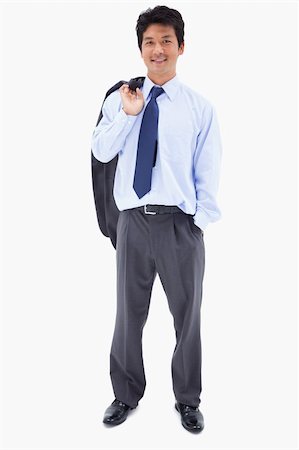 simsearch:400-05718341,k - Portrait of a relaxed businessman with his jacket on his shoulder against a white background Stock Photo - Budget Royalty-Free & Subscription, Code: 400-05898284