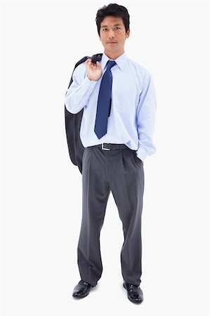 simsearch:400-06091141,k - Portrait of a businessman with his jacket on his shoulder against a white background Photographie de stock - Aubaine LD & Abonnement, Code: 400-05898283