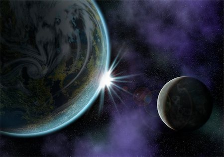 simsearch:400-04570336,k - illustration of a space scene with planet and moon. the sun is about to rise Stock Photo - Budget Royalty-Free & Subscription, Code: 400-05898368