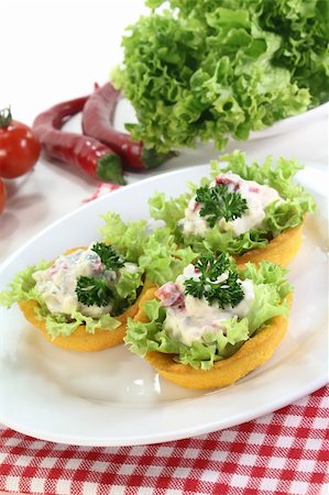 silencefoto (artist) - Corn cakes with cheese salad on a white background Stockbilder - Microstock & Abonnement, Bildnummer: 400-05899285