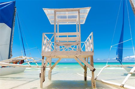 simsearch:400-05011594,k - white life guard tower on Boracay white beach, Philippines Stock Photo - Budget Royalty-Free & Subscription, Code: 400-05899345