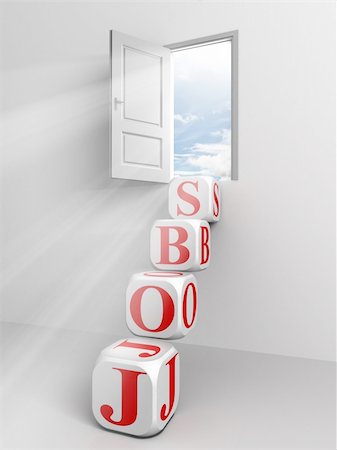 jobs conceptual door and box ladder in white room Stock Photo - Budget Royalty-Free & Subscription, Code: 400-05899376