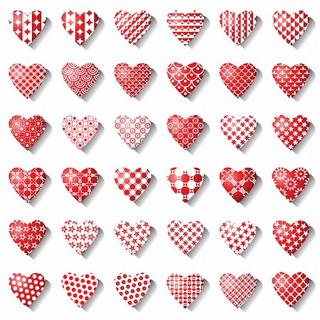 simsearch:400-05300405,k - Heart icons for valentine card. 36 design elements.   Vector art in Adobe illustrator EPS format, compressed in a zip file. The different graphics are all on separate layers so they can easily be moved or edited individually. The document can be scaled to any size without loss of quality. Photographie de stock - Aubaine LD & Abonnement, Code: 400-05899385