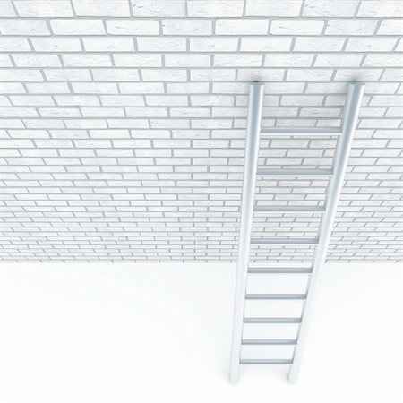 simsearch:400-08288188,k - Metal ladder and a wall of white bricks Photographie de stock - Aubaine LD & Abonnement, Code: 400-05899459