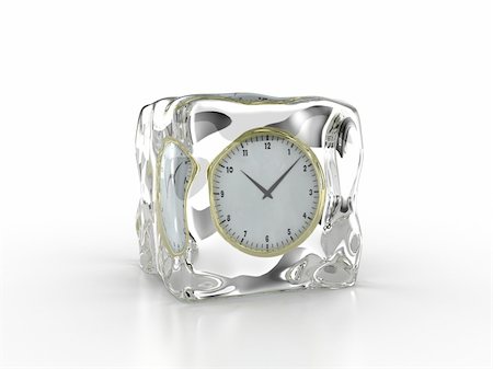 stop time - Frozen clock inside an ice cube on a white background Stock Photo - Budget Royalty-Free & Subscription, Code: 400-05899474