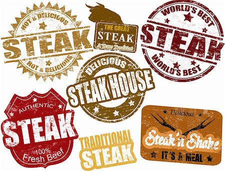 Set of grunge rubber stamps  with  the word steak written inside, vector illustration Photographie de stock - Aubaine LD & Abonnement, Code: 400-05899651