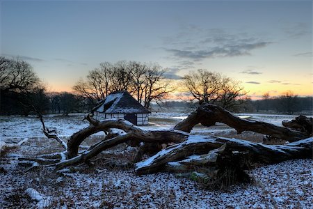 simsearch:400-08108630,k - Winter landscape with a hut in the background Photographie de stock - Aubaine LD & Abonnement, Code: 400-05899911