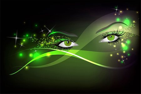 Dark background with beautiful green glamour shining sparked eyes. Stock Photo - Budget Royalty-Free & Subscription, Code: 400-05890039