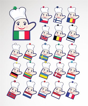 Set of international multicolored chefs icons, mitten shape. Stock Photo - Budget Royalty-Free & Subscription, Code: 400-05890045