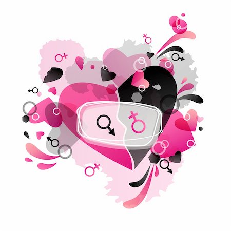 Festive Valentine black, pink background with heart pattern and Venus and Mars symbols. Stockbilder - Microstock & Abonnement, Bildnummer: 400-05890043
