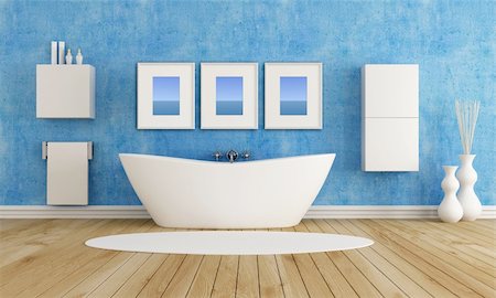 simsearch:400-04159088,k - blue bathroom with fashion bathtub  - rendering Stock Photo - Budget Royalty-Free & Subscription, Code: 400-05890209