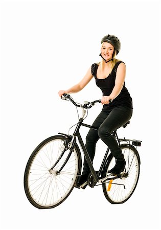 Woman on a bicycle isolated on white background Stock Photo - Budget Royalty-Free & Subscription, Code: 400-05890528