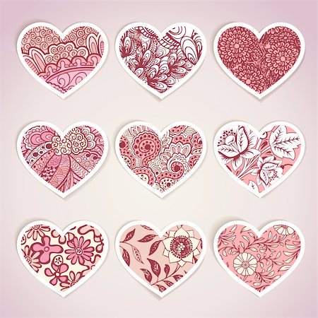 symbols modern art - Set of heart shaped labels for Valentines day, wedding, web or print materials Photographie de stock - Aubaine LD & Abonnement, Code: 400-05890675