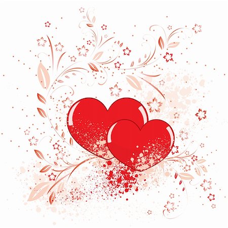 Two hearts on a background of flowers. white background Stock Photo - Budget Royalty-Free & Subscription, Code: 400-05891247