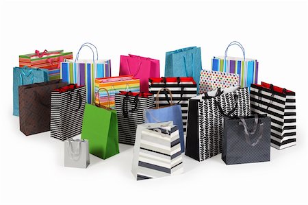 simsearch:614-03191302,k - Photo of a large group of colourful shopping bags. Clipping path included. Shadows visible. Stockbilder - Microstock & Abonnement, Bildnummer: 400-05891353