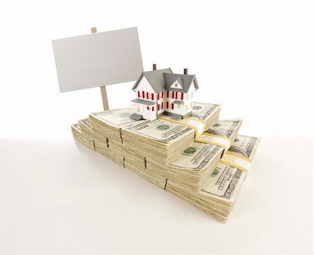 simsearch:400-06770104,k - Stacks of One Hundred Dollar Bills with Small House and Blank Sign on Slight Gradation. Foto de stock - Super Valor sin royalties y Suscripción, Código: 400-05891722