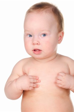 simsearch:400-04318989,k - little baby is thoughtfully looking at camera, isolated on white background Fotografie stock - Microstock e Abbonamento, Codice: 400-05891841