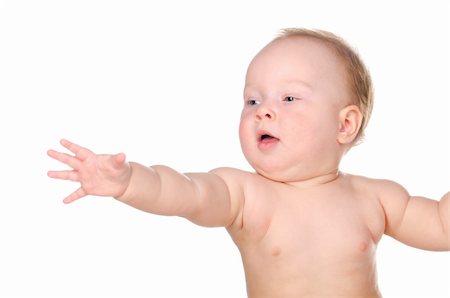 little baby is reaching out something, isolated on white background Stock Photo - Budget Royalty-Free & Subscription, Code: 400-05891858